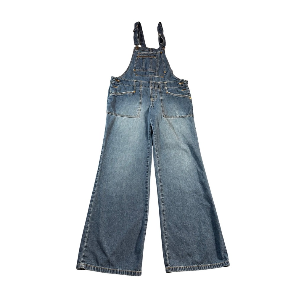 VTG Old Navy Blue Jeans Womens Wide Leg Denim Overalls SZ M Wash Blue Vintage